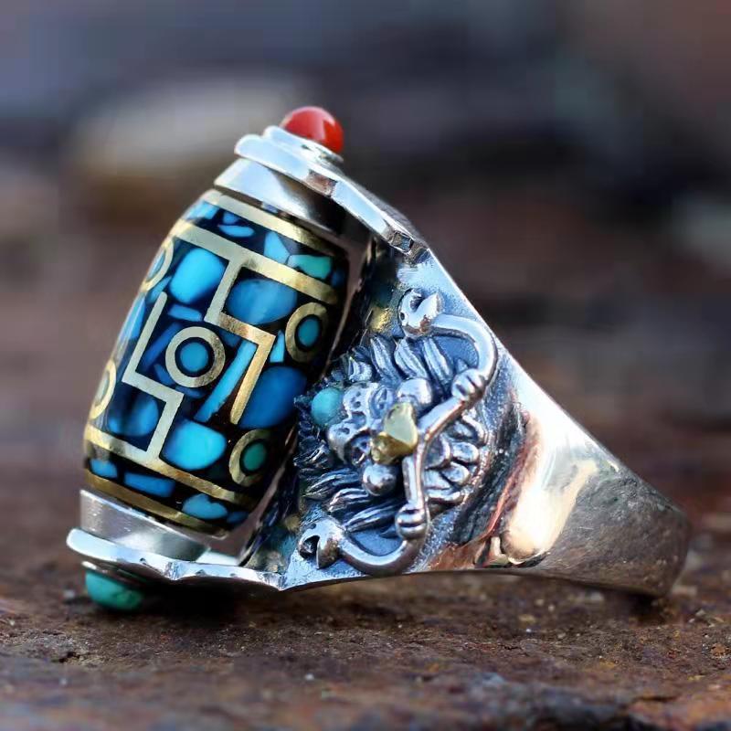 Tibetan men's and women's pattern six word truth retro finger ring