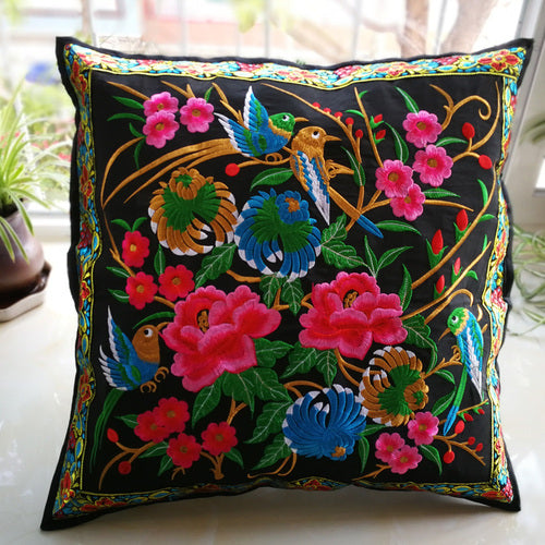 Ethnic Style Flower Embroidered Pillow Cover Cushion Cover