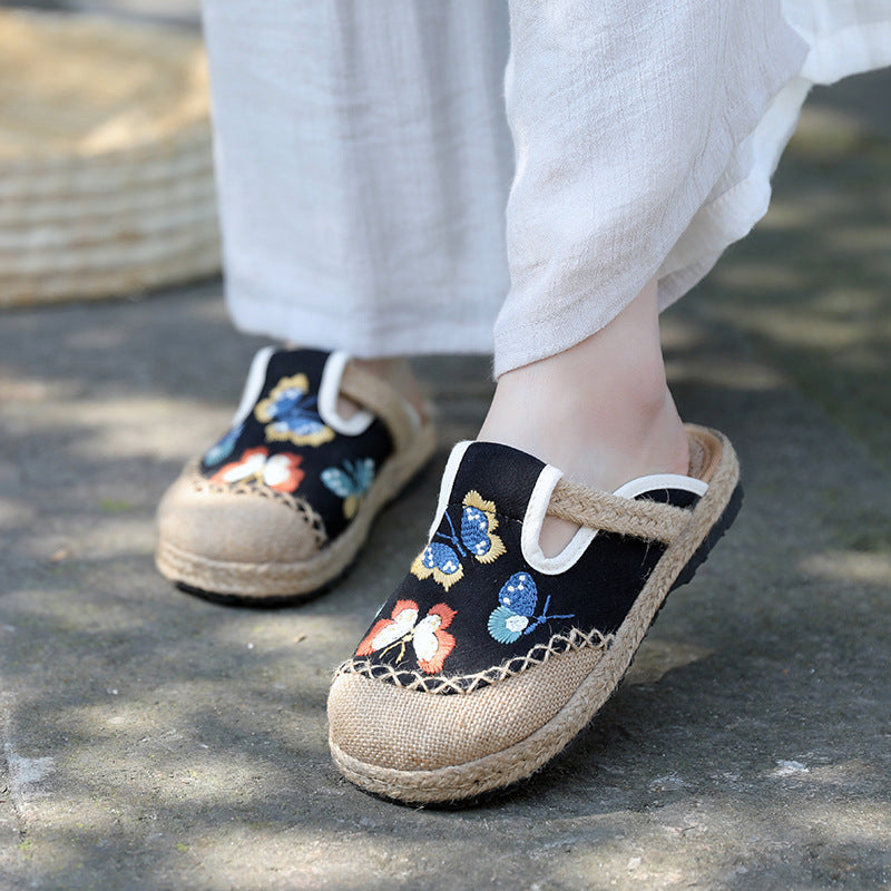 Ethnic fashion women's cloth shoes slippers antique embroidered women's shoes one step on hand woven shoes