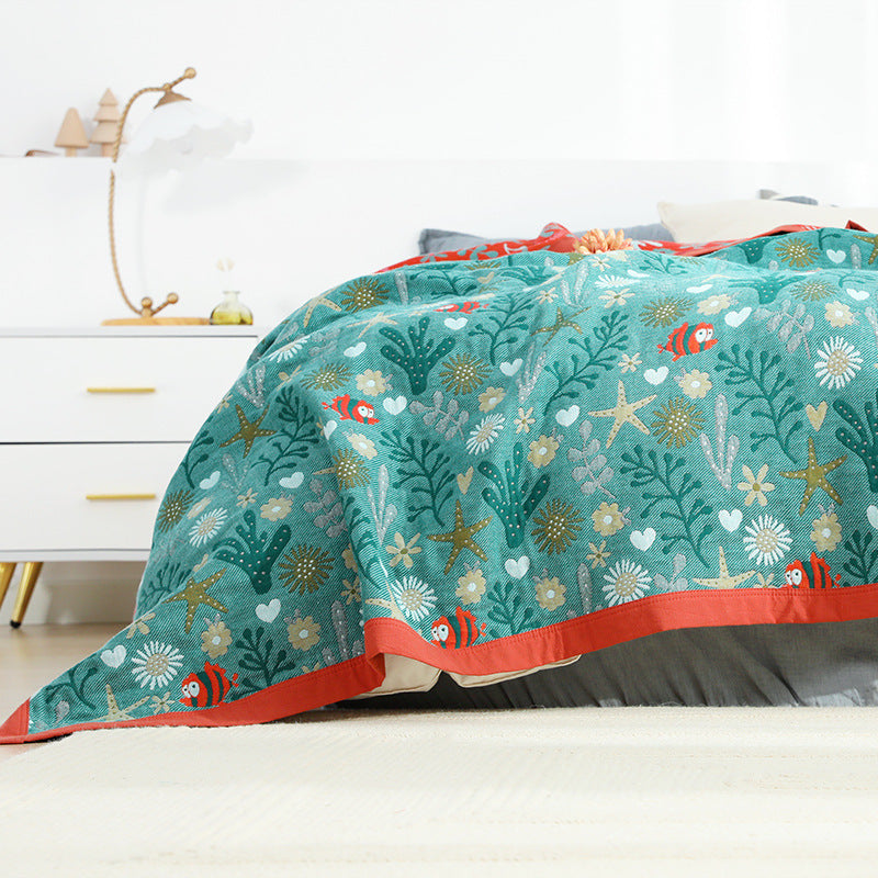 Five-layer gauze towel quilt plaid pure cotton double single thick nap blanket four seasons