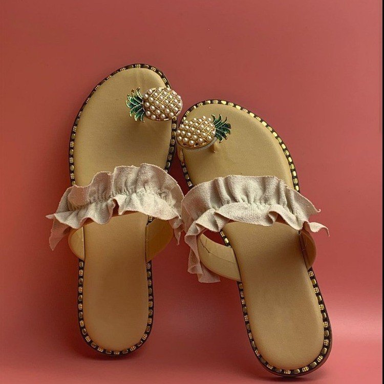 Pineapple Rhinestone sandals women wear flat bottomed women's shoes