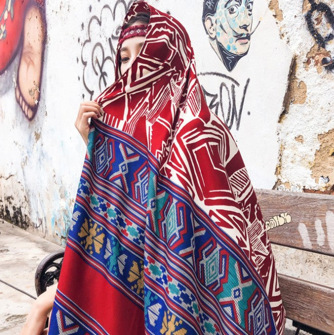Ethnic holiday shawl summer sun protection scarf women's beach towel cotton scarf