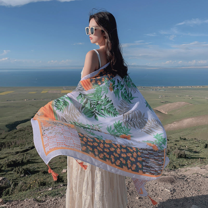 oversized sunscreen shawl women's summer thin outside air conditioning scarves beach scarf.