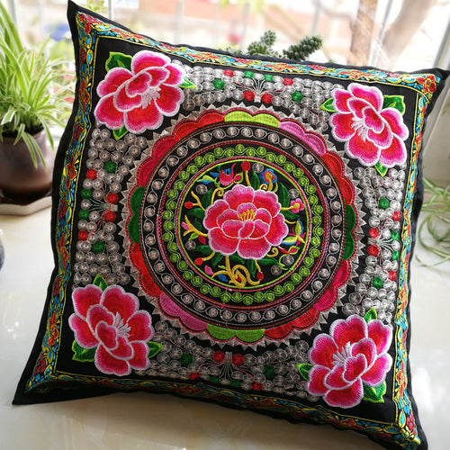 Ethnic Style Flower Embroidered Pillow Cover Cushion Cover