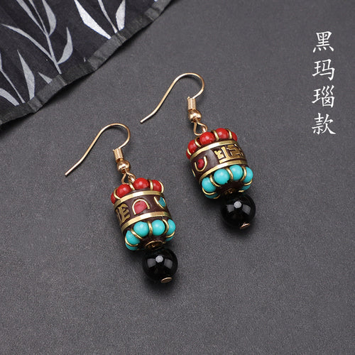 Nepal exotic earrings Tibetan ethnic style online celebrity temperament Joker earrings retro niche show face thin earrings.