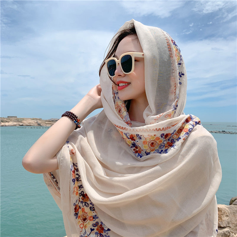 Ethnic summer sun protection desert tourism shawl seaside beach scarf thin holiday scarf shawl red female.
