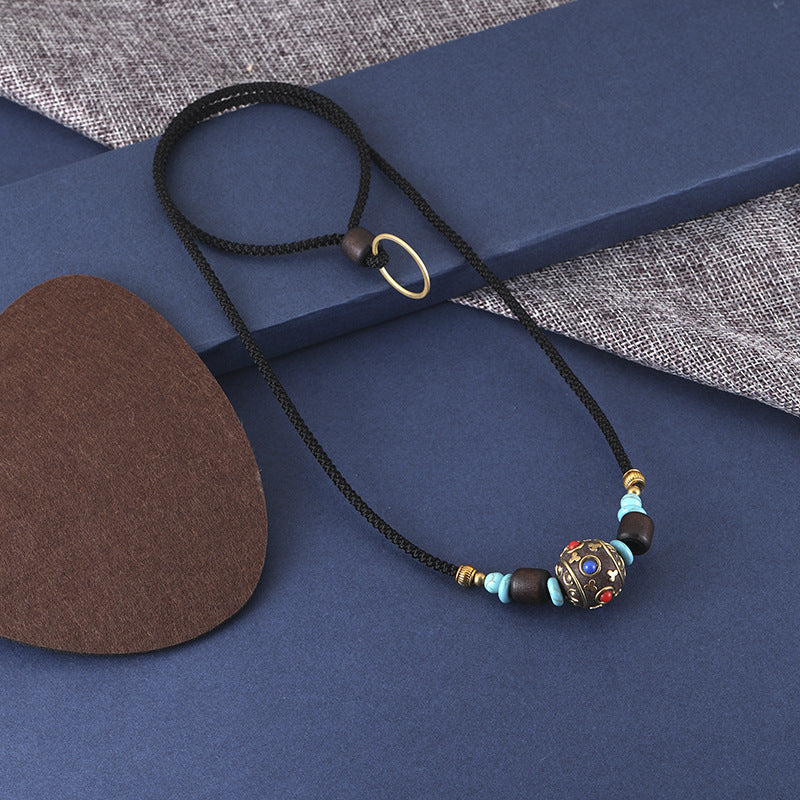 Classical National Style Nepalese Beads Retro Simple Versatile Personalized Fashion Pendant Adjustable Necklace