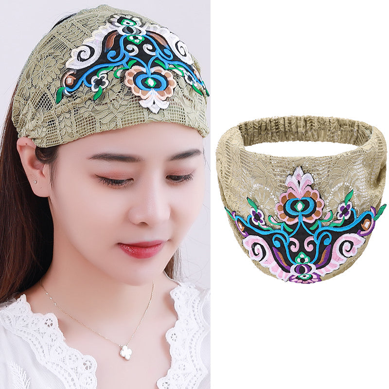 Women's fashion trends in hairband ethnic headdress embroidered hair accessories