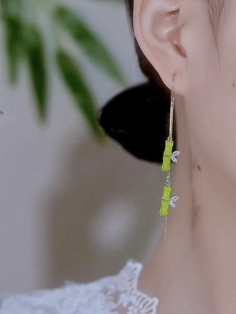 Bamboo Tassel Earrings Female Niche Design Sense National Style Retro Earrings