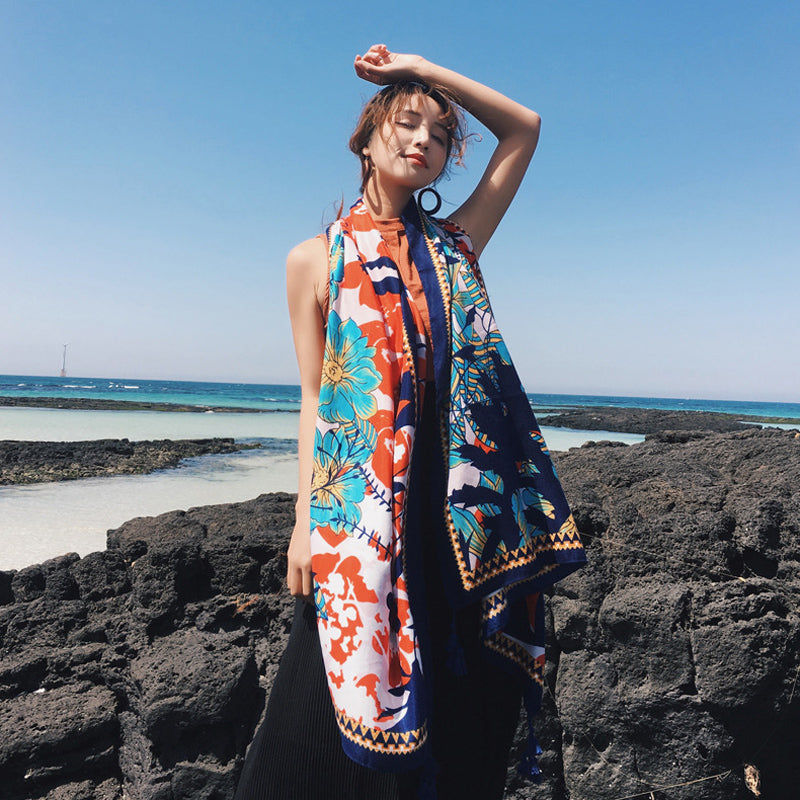 oversized sunscreen shawl women's summer thin outside air conditioning scarves beach scarf.