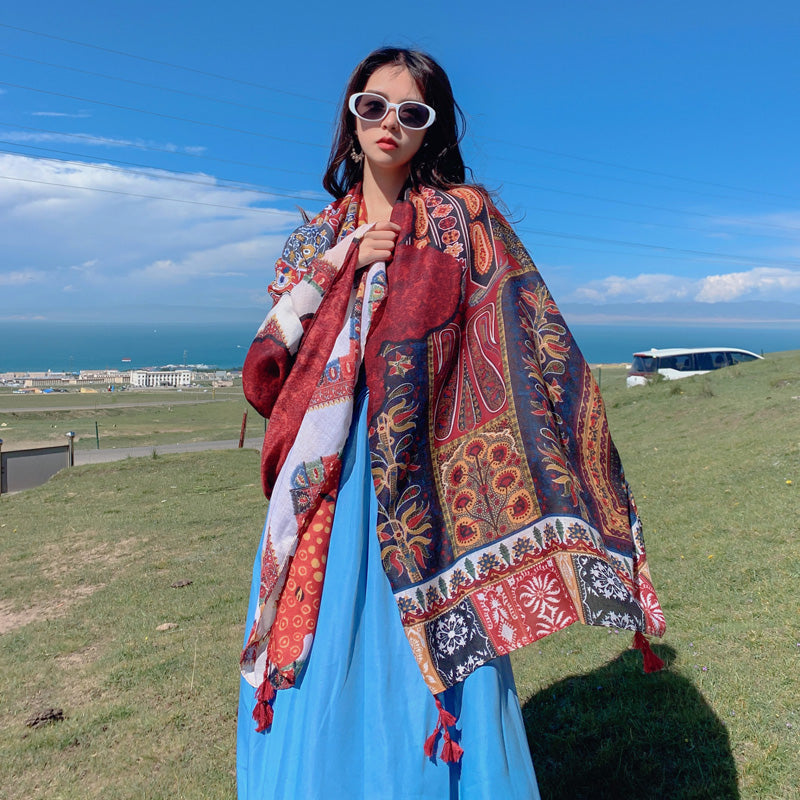 oversized sunscreen shawl women's summer thin outside air conditioning scarves beach scarf.