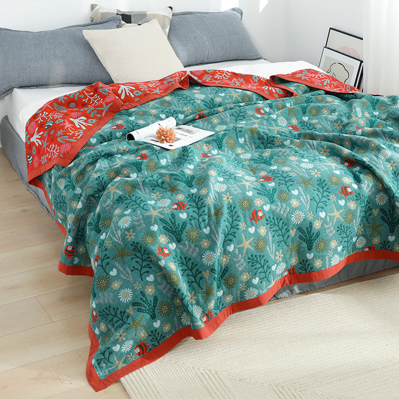 Five-layer gauze towel quilt plaid pure cotton double single thick nap blanket four seasons