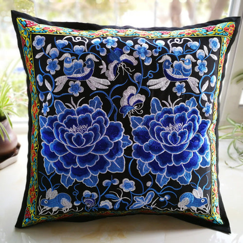 Ethnic Style Flower Embroidered Pillow Cover Cushion Cover
