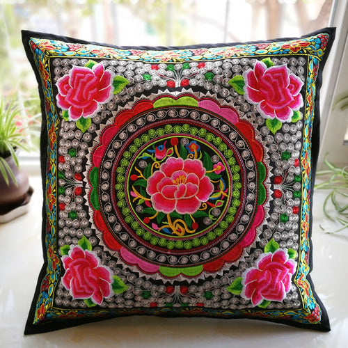 Ethnic Style Flower Embroidered Pillow Cover Cushion Cover