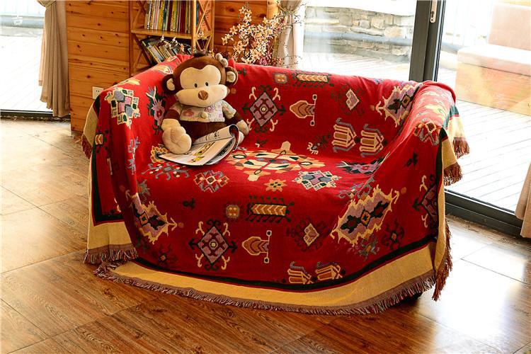 Tibetan style double-sided sofa towel pad knitted full cover cloth pure cotton geometric cover Blanket