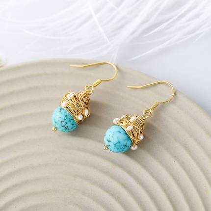 Ethnic Turquoise Earrings Feature Copper Wire Handmade Tibetan Earrings Retro Earrings Ear Clip Earrings
