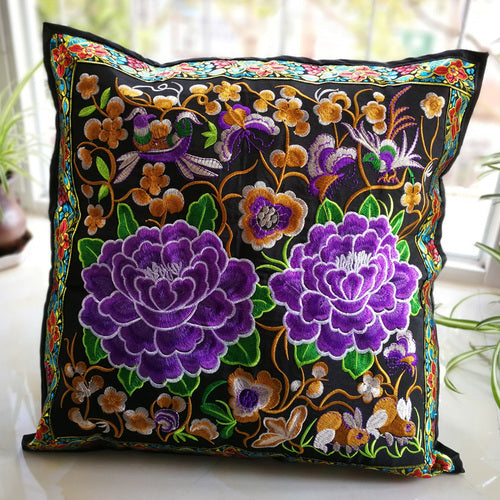 Ethnic Style Flower Embroidered Pillow Cover Cushion Cover