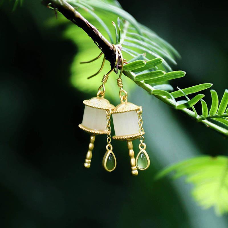 Prayer Wheel Earrings Silver Tassel Jasper Earrings Earrings Ethnic Style