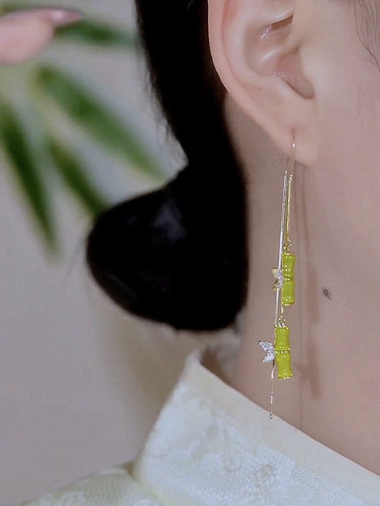 Bamboo Tassel Earrings Female Niche Design Sense National Style Retro Earrings