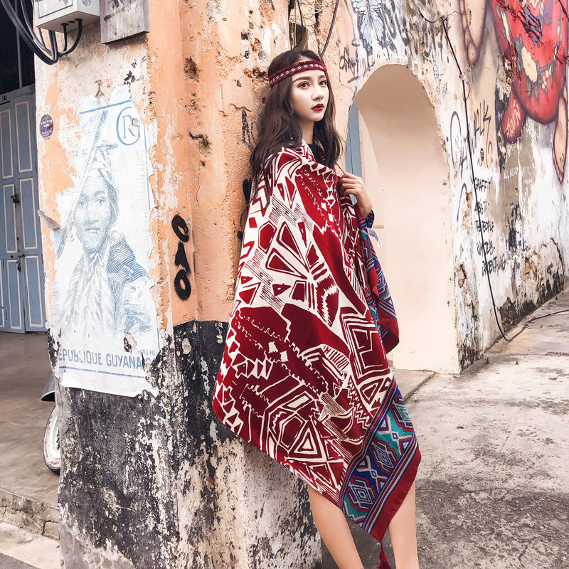 Ethnic holiday shawl summer sun protection scarf women's beach towel cotton scarf