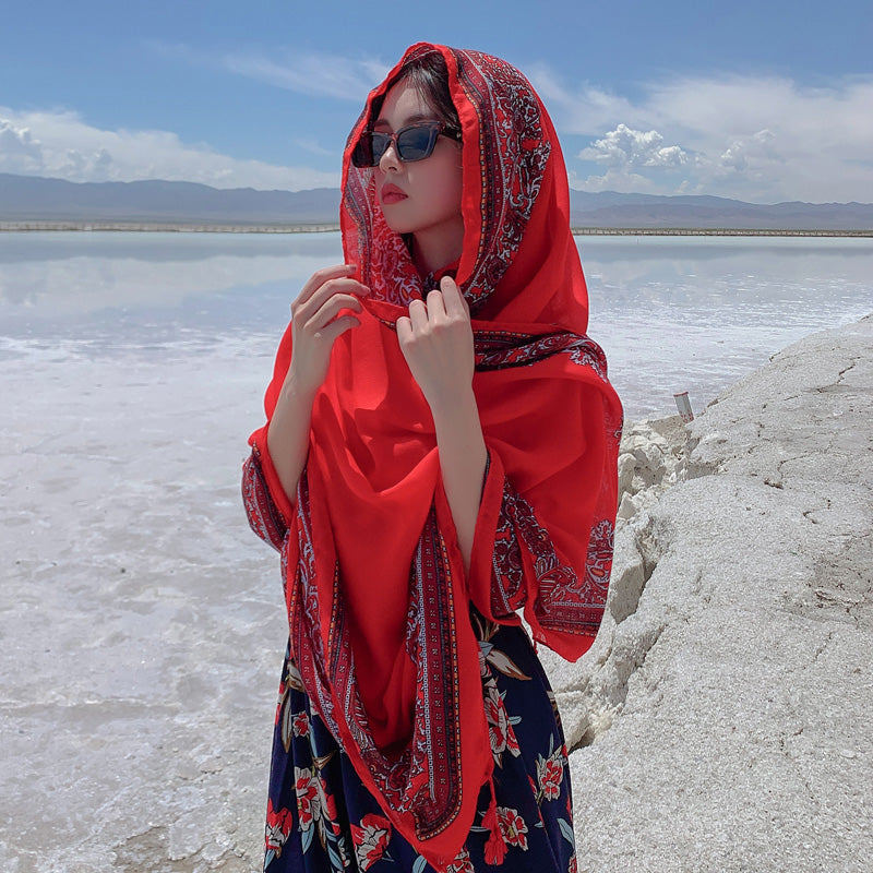 oversized sunscreen shawl women's summer thin outside air conditioning scarves beach scarf.