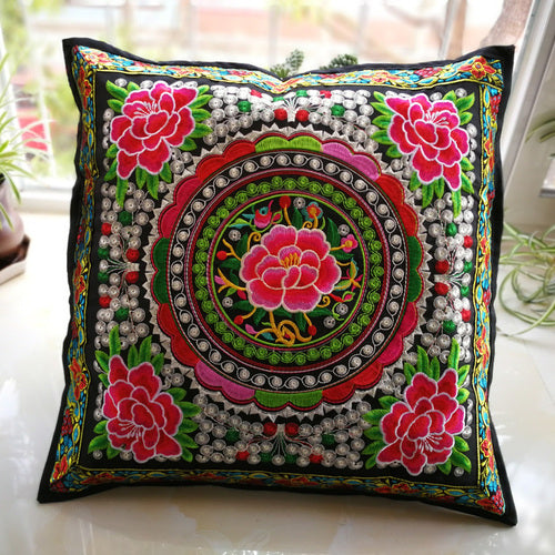 Ethnic Style Flower Embroidered Pillow Cover Cushion Cover