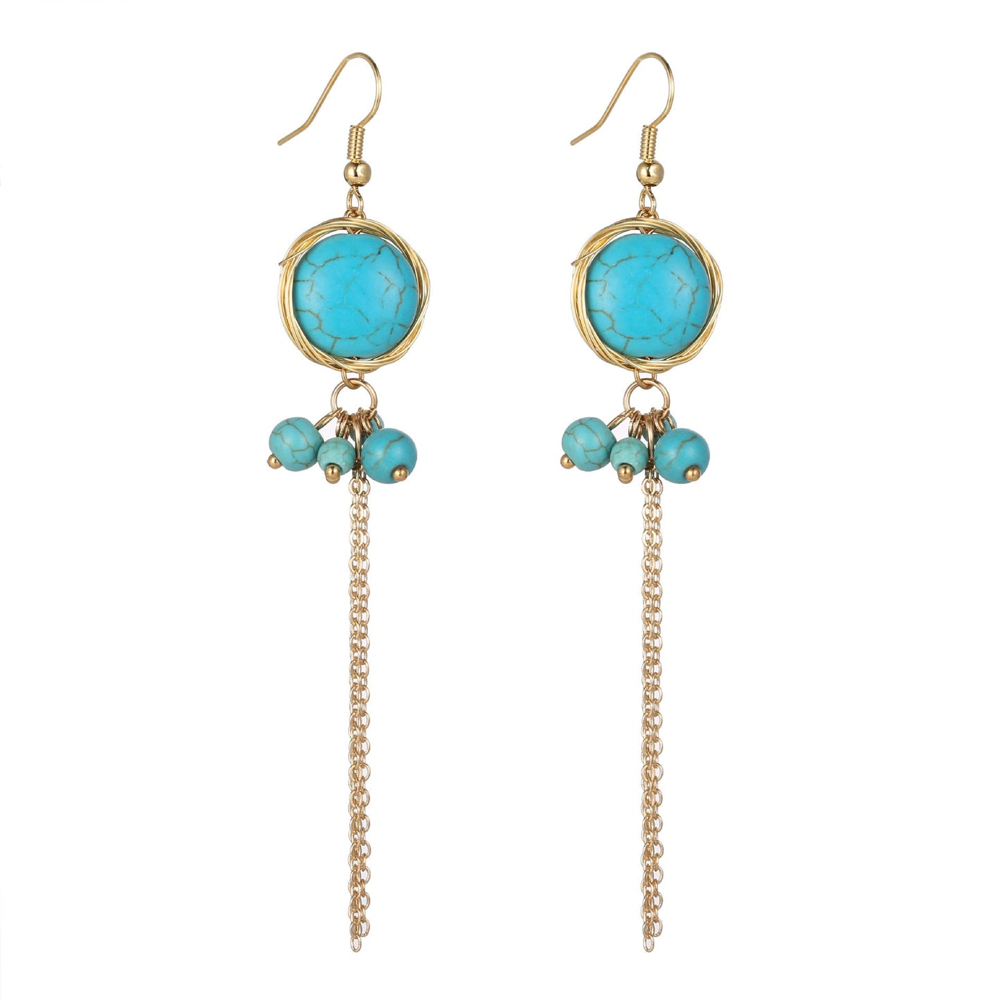 Ethnic Turquoise Earrings Feature Copper Wire Handmade Tibetan Earrings Retro Earrings Ear Clip Earrings