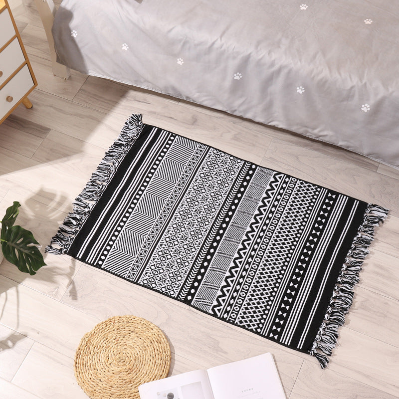 Nordic style cotton tassel woven floor mats Bedroom bedside mats Simple modern carpets