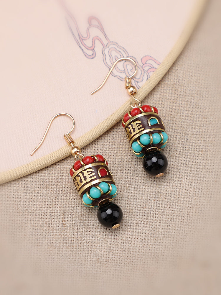 Nepal exotic earrings Tibetan ethnic style online celebrity temperament Joker earrings retro niche show face thin earrings.