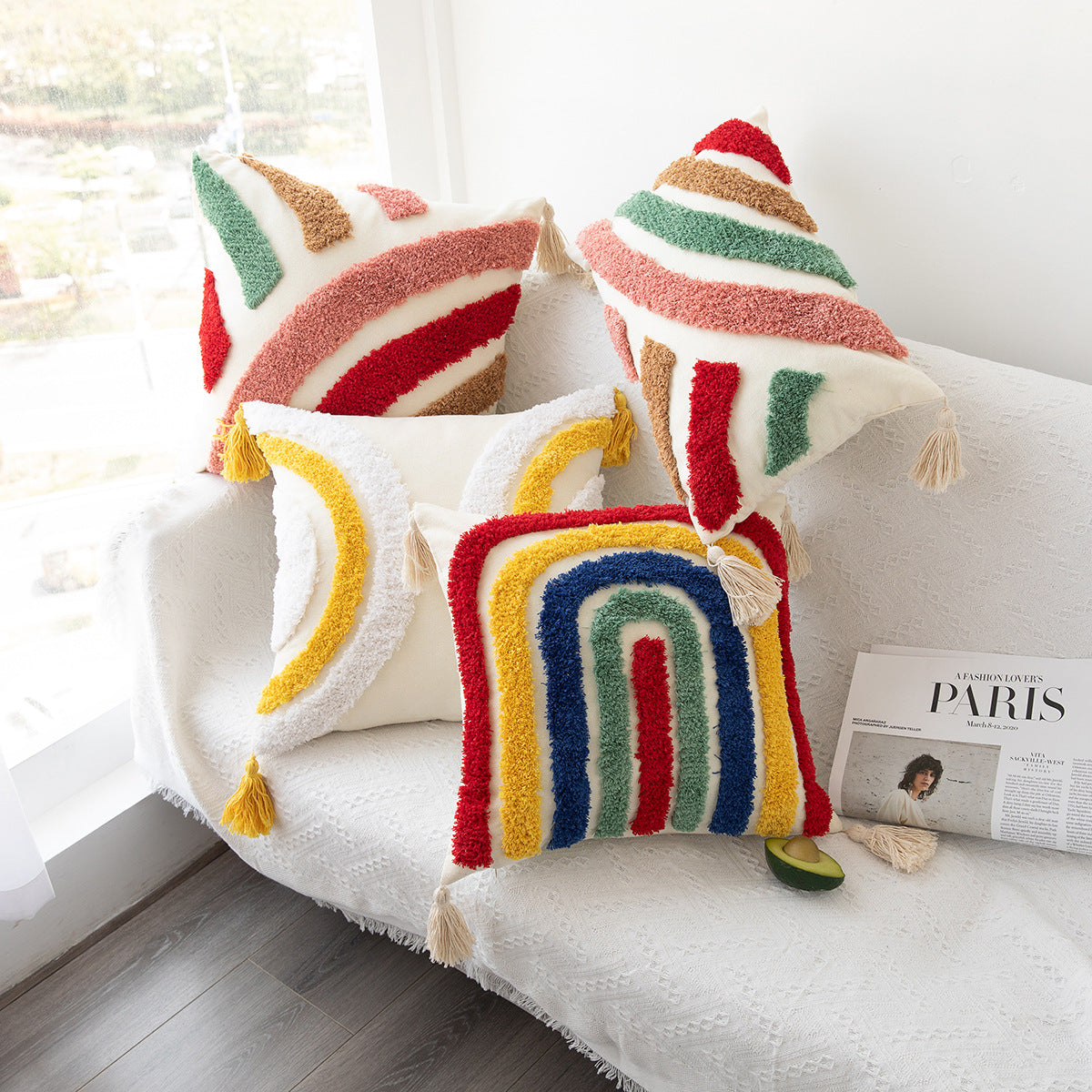 Tufted colored red pillow cover hand-woven craft throw pillow home sofa cushion