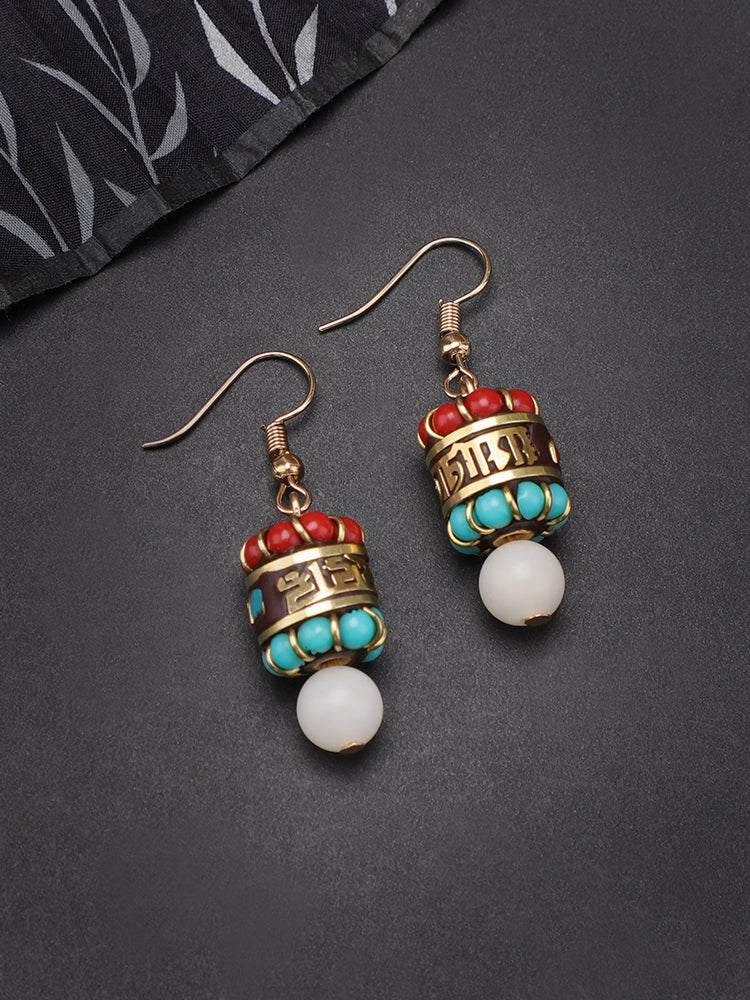 Nepal exotic earrings Tibetan ethnic style online celebrity temperament Joker earrings retro niche show face thin earrings.