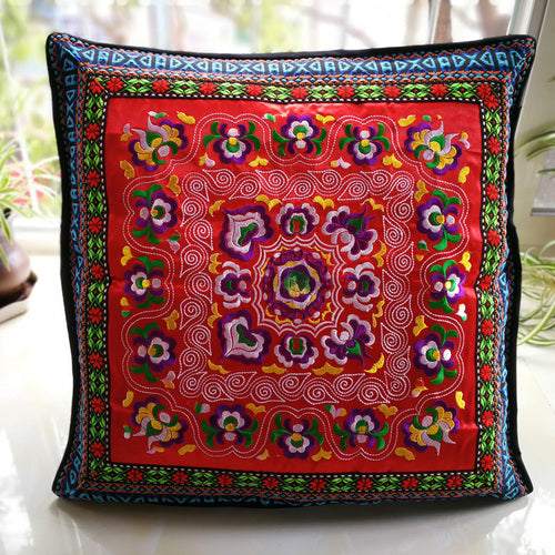 Ethnic Style Flower Embroidered Pillow Cover Cushion Cover