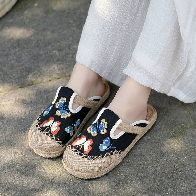 Ethnic fashion women's cloth shoes slippers antique embroidered women's shoes one step on hand woven shoes