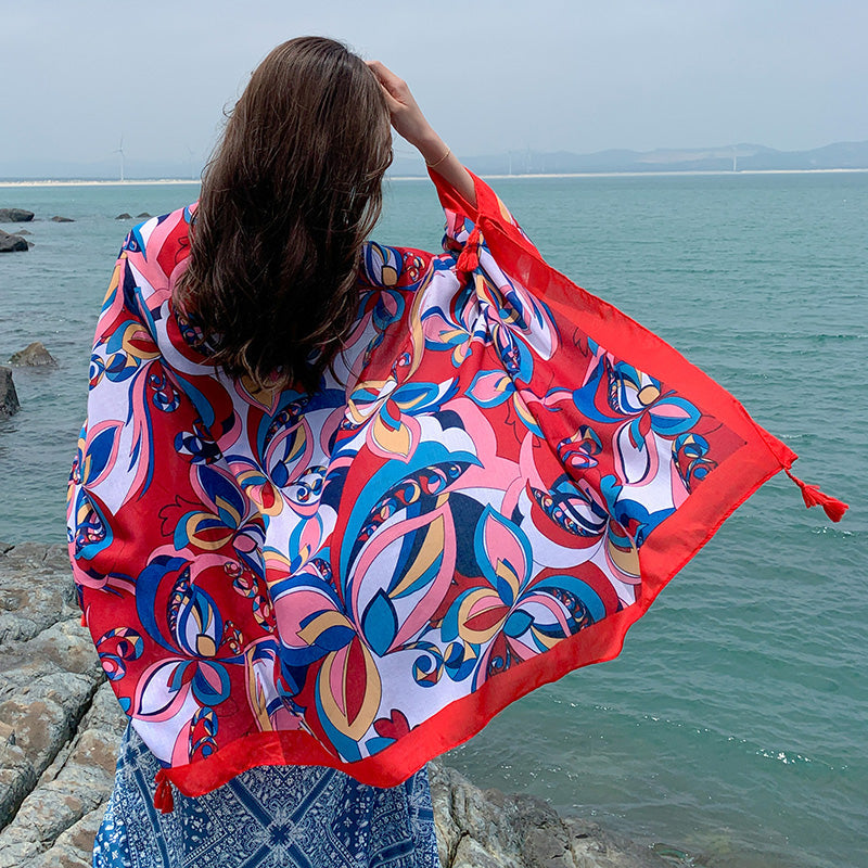 oversized sunscreen shawl women's summer thin outside air conditioning scarves beach scarf.