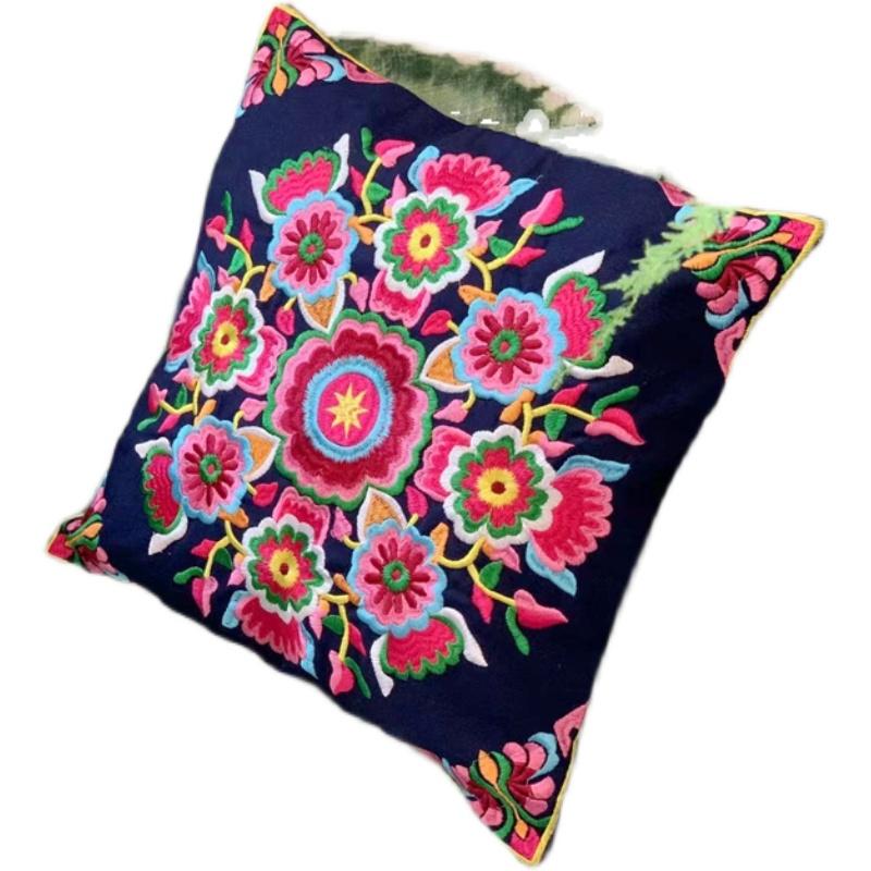 Traditional Embroidery Cushion Cover Retro Embroidery Pillow Cotton and Linen Cushion Cover
