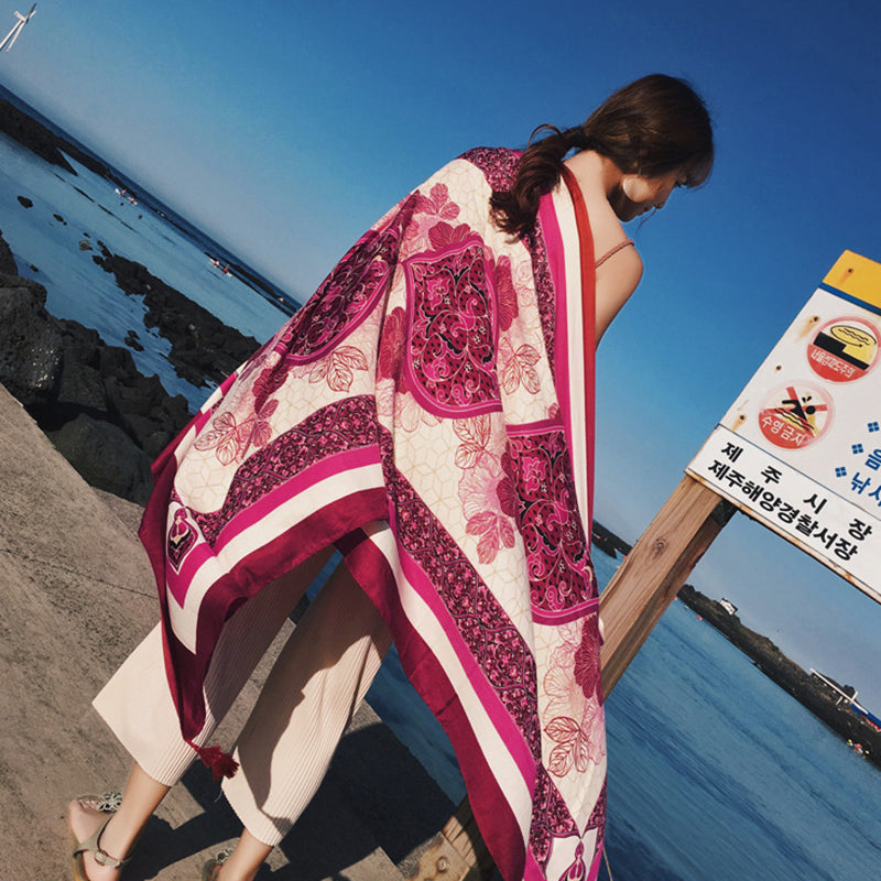 oversized sunscreen shawl women's summer thin outside air conditioning scarves beach scarf.