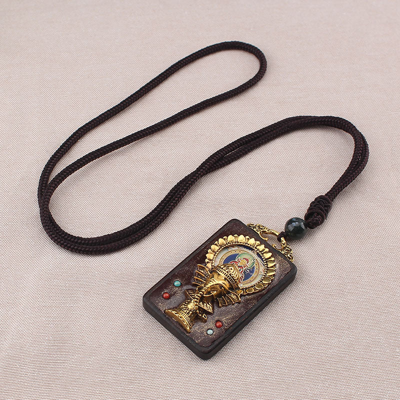 Vintage Nepal Thangka God of wealth Buddha elephant god ebony Pendant Necklace exotic sweater chain