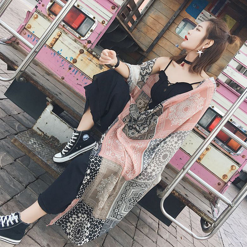 oversized sunscreen shawl women's summer thin outside air conditioning scarves beach scarf.