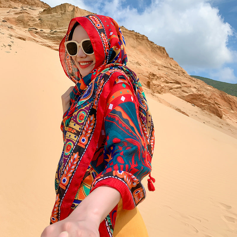 oversized sunscreen shawl women's summer thin outside air conditioning scarves beach scarf.