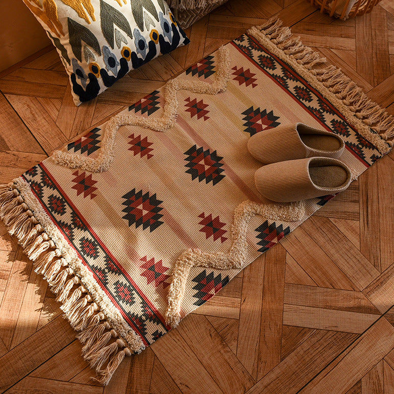 Nordic style cotton tassel woven floor mats Bedroom bedside mats Simple modern carpets