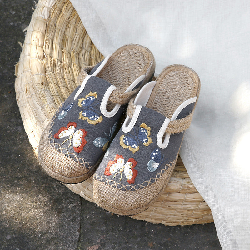 Ethnic fashion women's cloth shoes slippers antique embroidered women's shoes one step on hand woven shoes