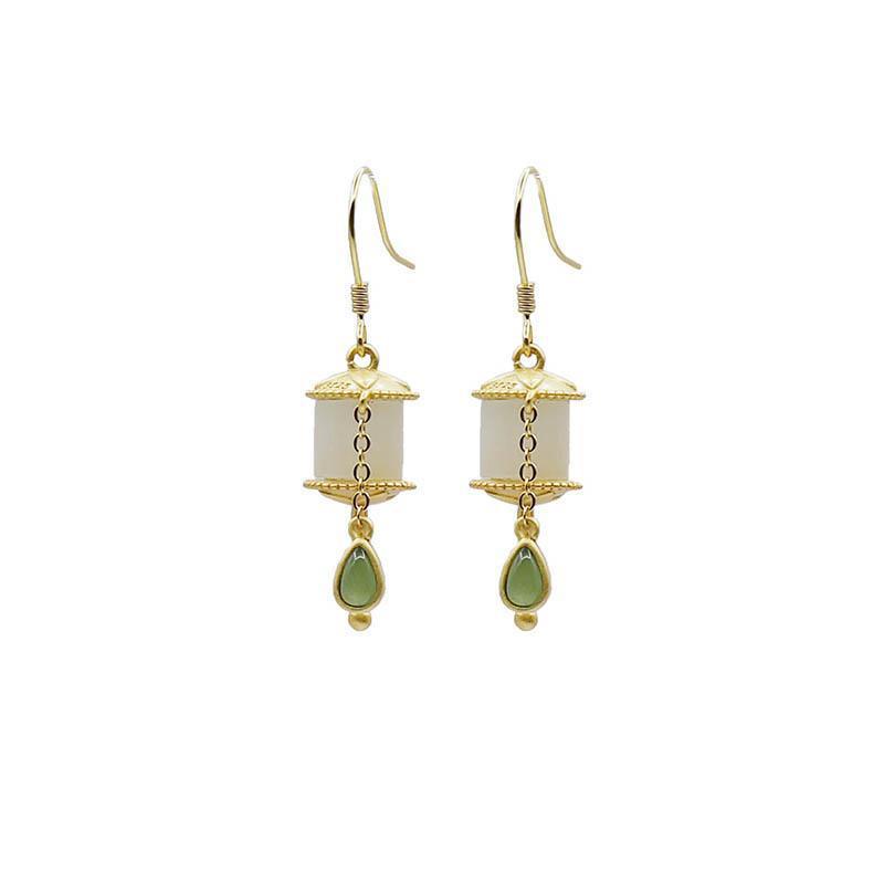 Prayer Wheel Earrings Silver Tassel Jasper Earrings Earrings Ethnic Style