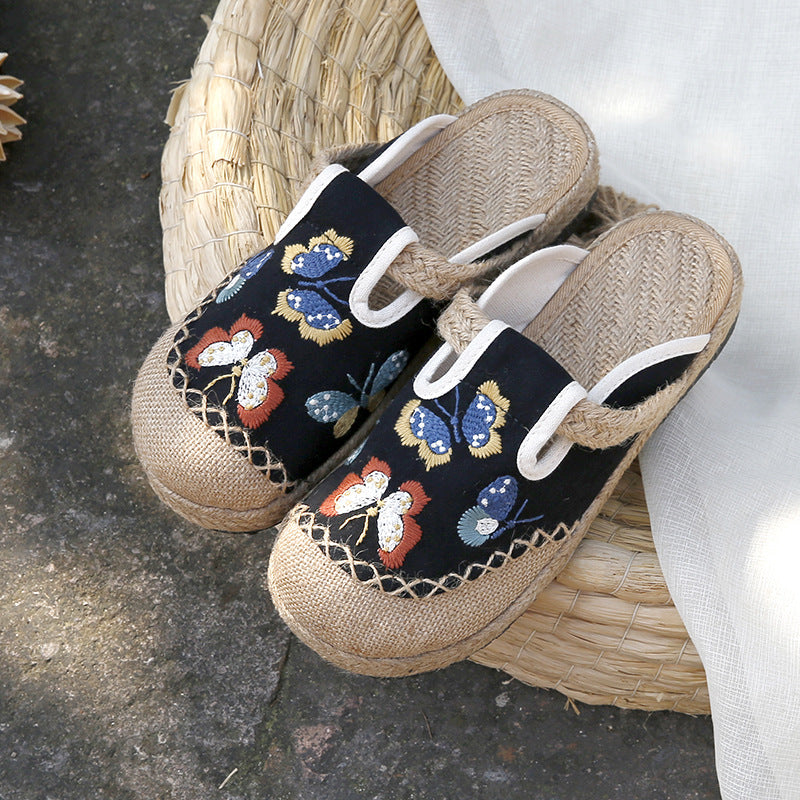 Ethnic fashion women's cloth shoes slippers antique embroidered women's shoes one step on hand woven shoes