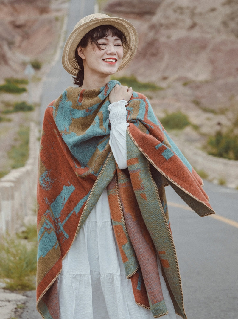 Thickened Autumn and Winter Scarf Versatile Retro Ethnic Warm Shawl Cloak