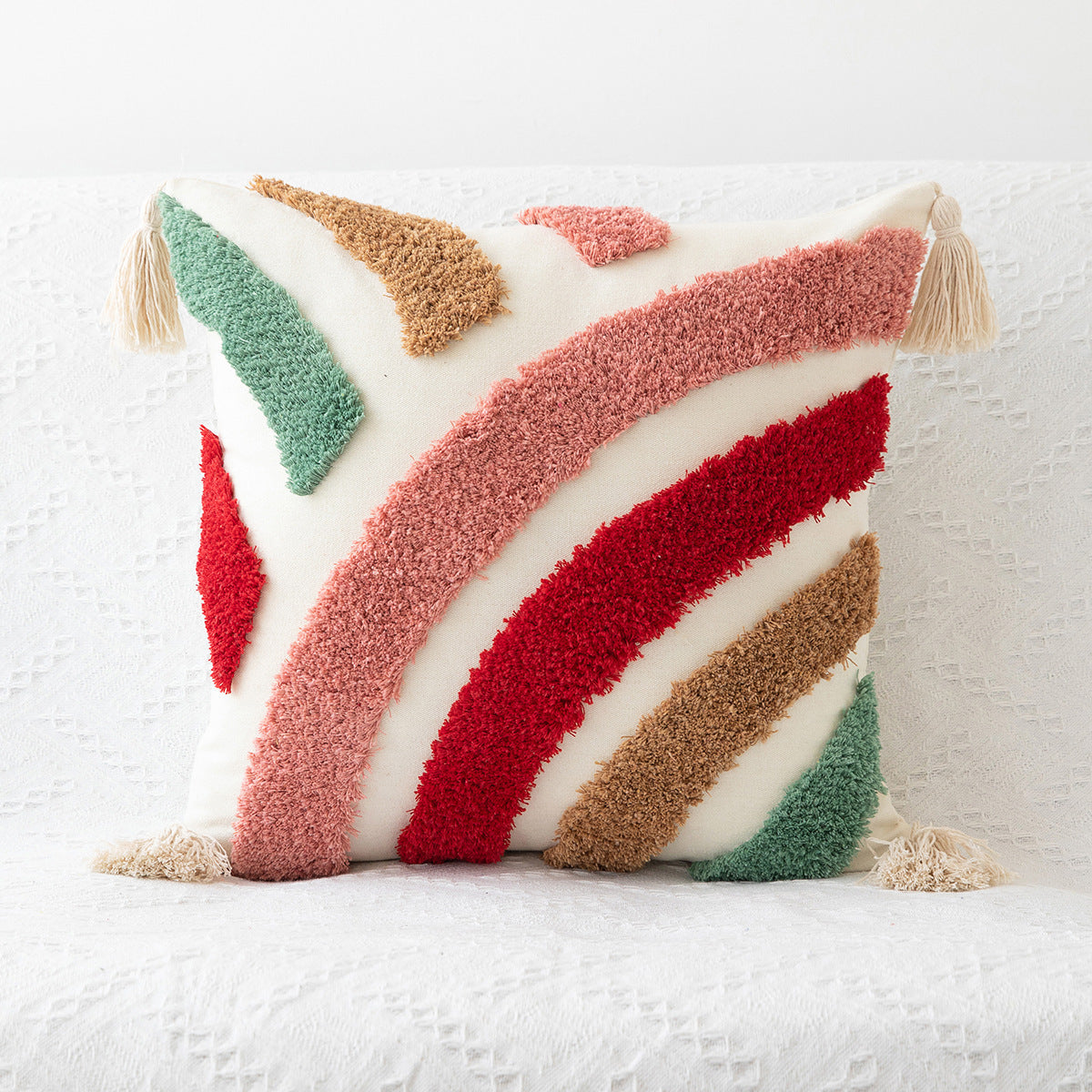Tufted colored red pillow cover hand-woven craft throw pillow home sofa cushion