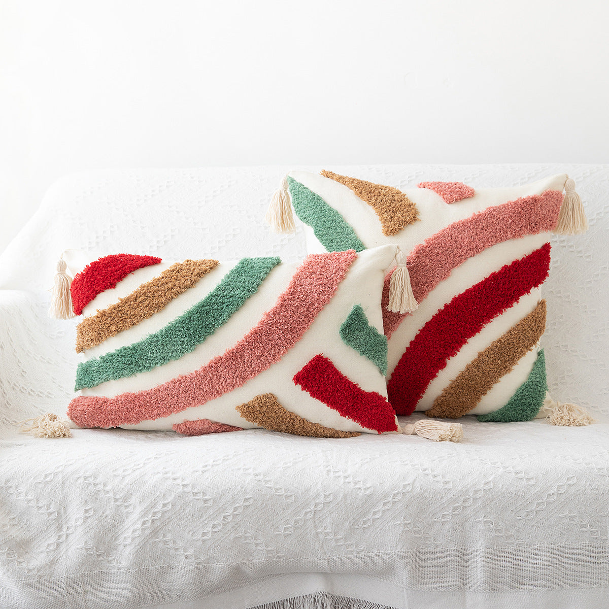 Tufted colored red pillow cover hand-woven craft throw pillow home sofa cushion