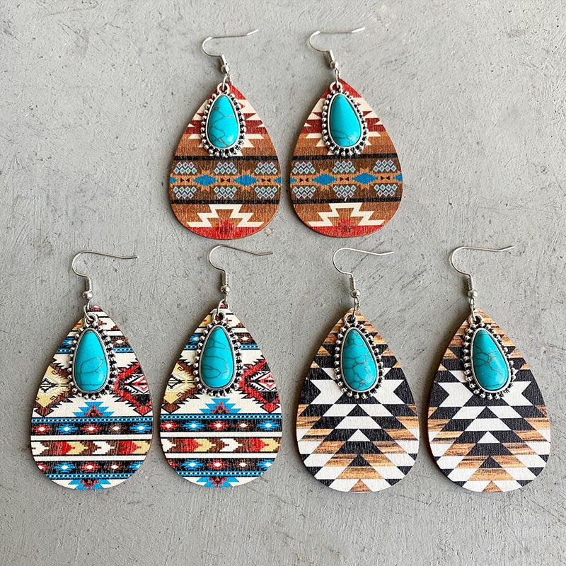 Women's Earrings Turquoise Pendant Retro Ethnic Fashion Earrings Bohemia style earrings - emogogo