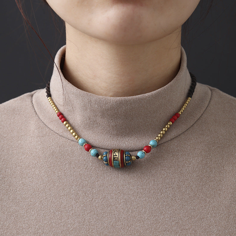 Tibetan ethnic style Nepal beads woven clavicle chain retro simple Joker fashion niche necklace
