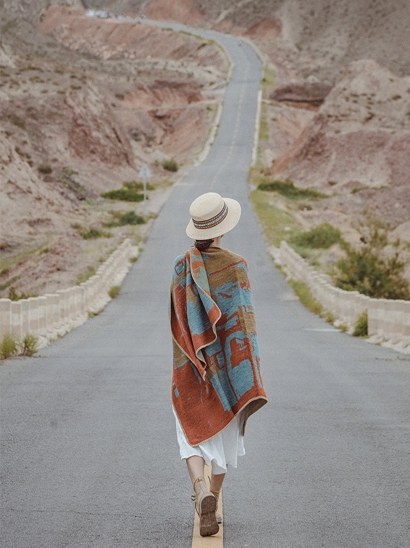 Thickened Autumn and Winter Scarf Versatile Retro Ethnic Warm Shawl Cloak
