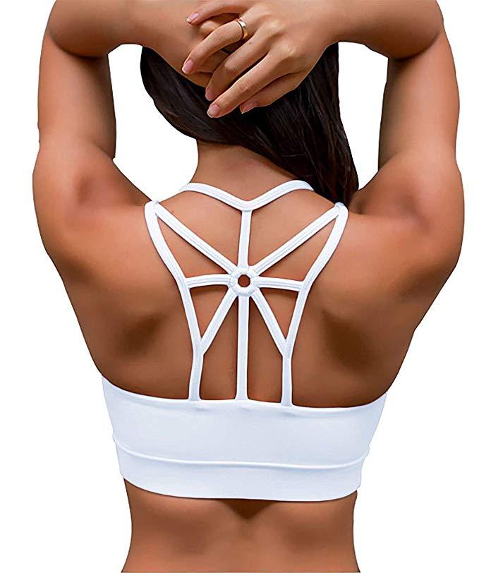 PLCPAY Women Cross Back Sexy Sports Bra Padded High Impact Workout Running Yoga Gym Bra Fitness Crop Top Brassiere Sport Femme